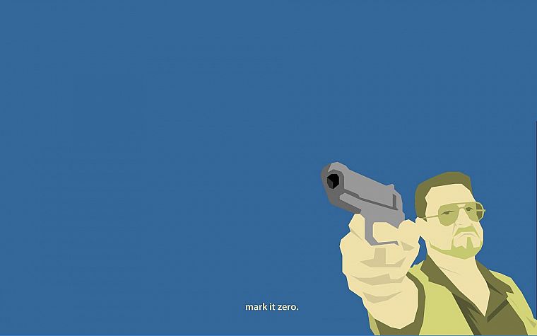 minimalistic, guns, The Big Lebowski, simple background, blue background - desktop wallpaper