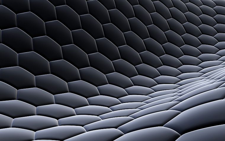 3D view, abstract, dark, design, hexagons, digital art, honeycomb - desktop wallpaper