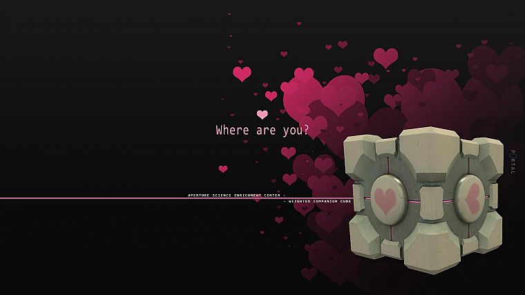 science, Portal, love, Companion Cube - desktop wallpaper