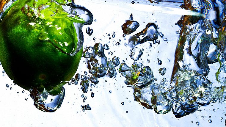 water, bubbles, apples - desktop wallpaper