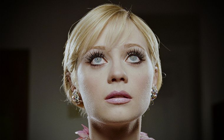 blondes, women, close-up, blue eyes, actress, Zooey Deschanel, faces - desktop wallpaper
