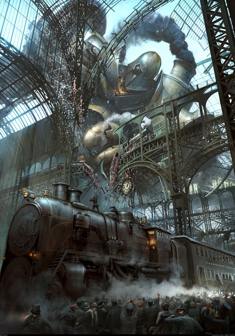 CGI, trains, fantasy art - desktop wallpaper