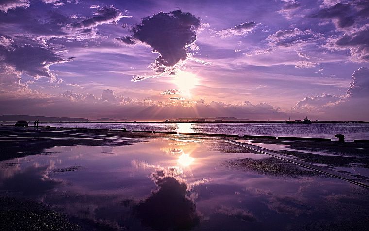 sunset, nature, skyscapes, reflections, purple sky, sea - desktop wallpaper