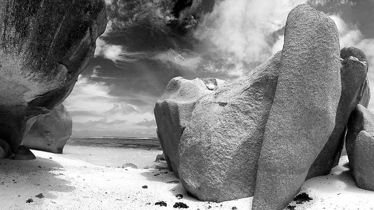 rocks, grayscale, beaches - desktop wallpaper