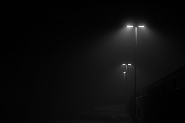 night, fog, street lights - desktop wallpaper