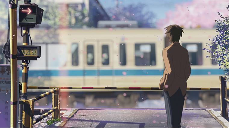 Makoto Shinkai, 5 Centimeters Per Second, artwork, anime, railroad crossing - desktop wallpaper