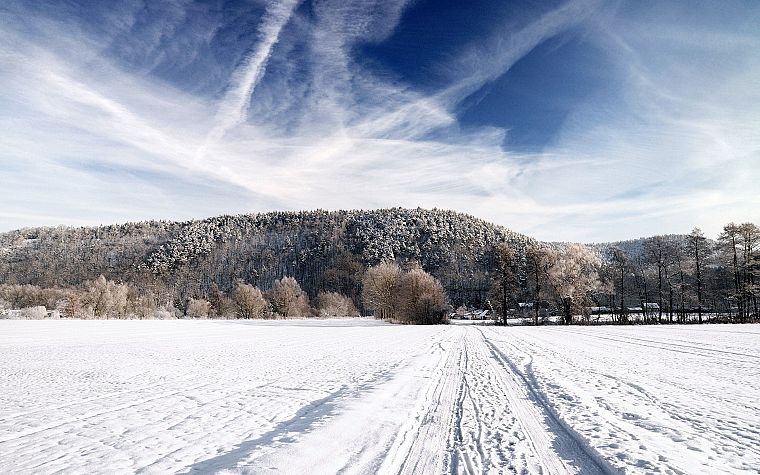 landscapes, nature, winter, roads - desktop wallpaper