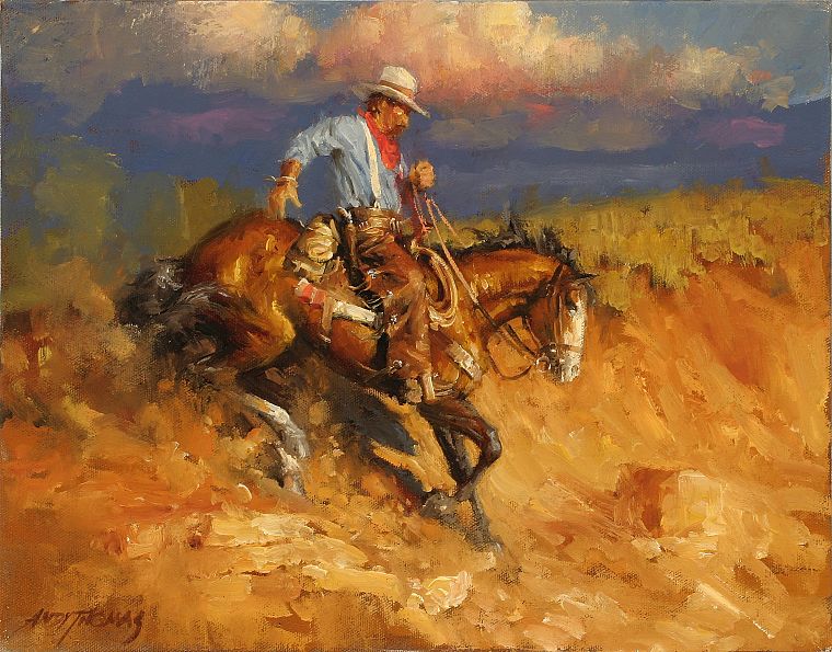 paintings, cowboys, artwork, chasing a stray - desktop wallpaper