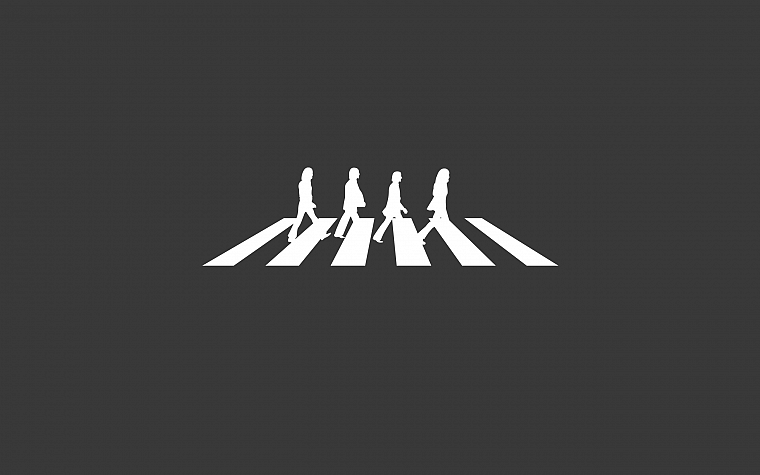 Abbey Road, minimalistic, silhouettes, The Beatles, grey background - desktop wallpaper