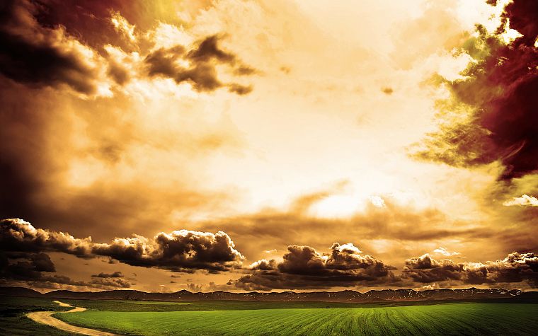 clouds, fields - desktop wallpaper