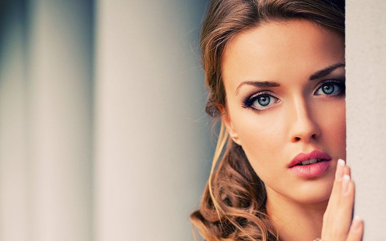 brunettes, women, blue eyes, faces - desktop wallpaper