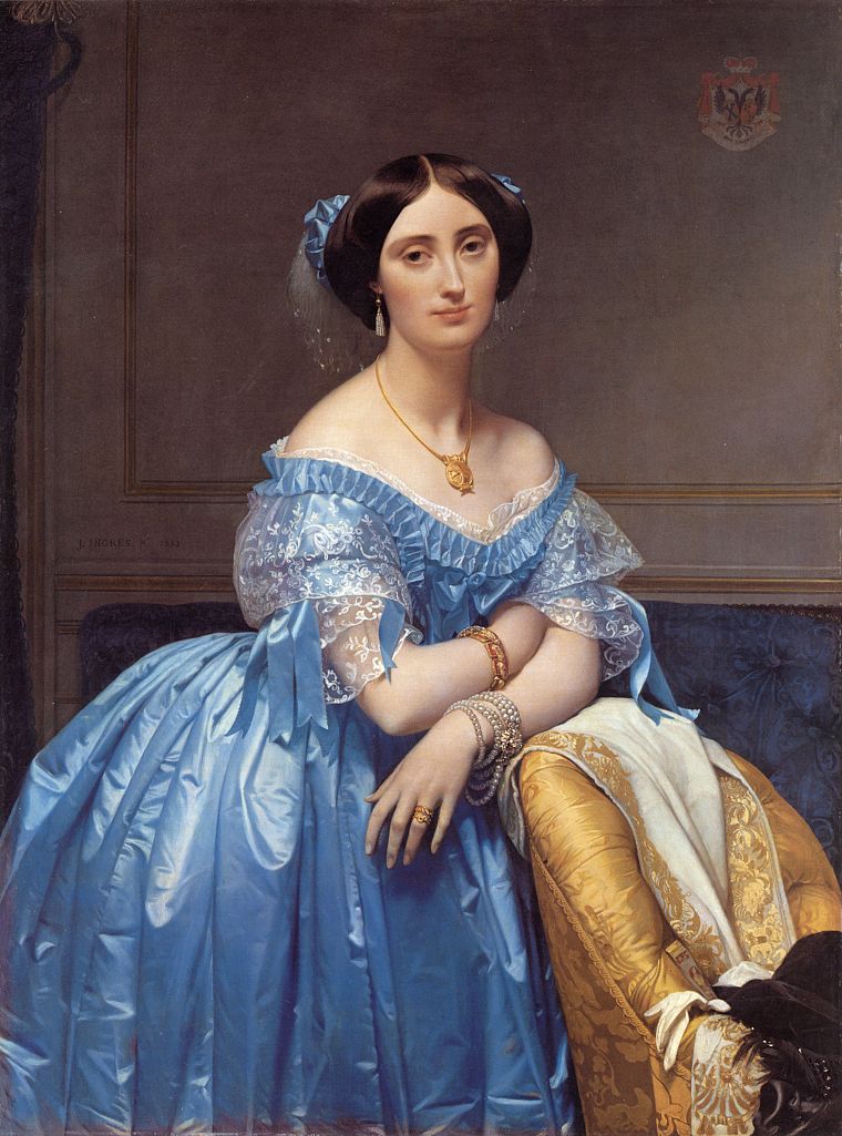 paintings, blue dress, Jean Auguste Dominique Ingres, gowns - desktop wallpaper