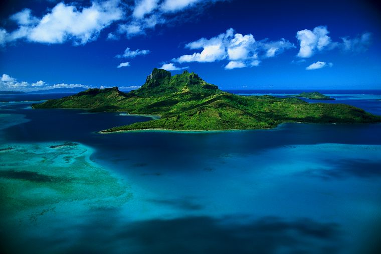 ocean, clouds, landscapes, nature, tropical, islands, skyscapes, Bora Bora, sea - desktop wallpaper