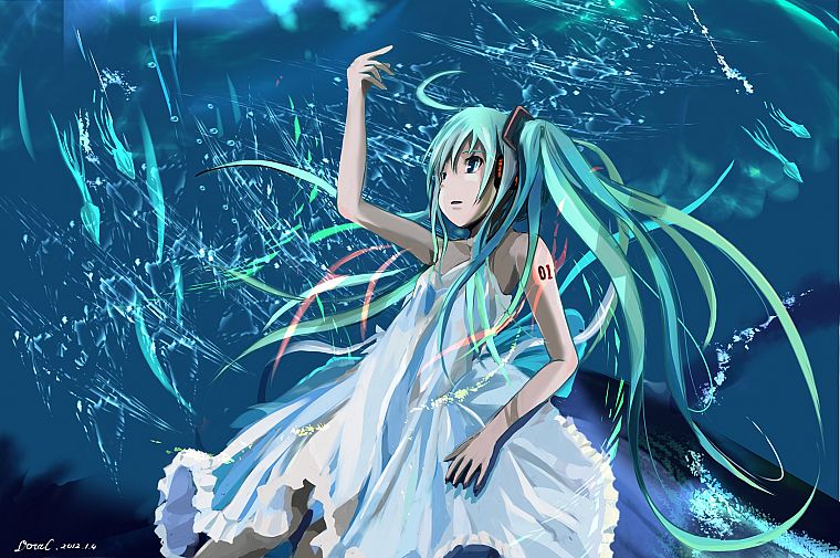 Vocaloid, Hatsune Miku, blue eyes, long hair, blue hair - desktop wallpaper