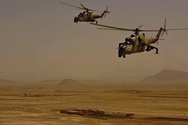aircraft, military, helicopters, Afghanistan, mil, hind, vehicles, Mi-24, patrol, pair - desktop wallpaper