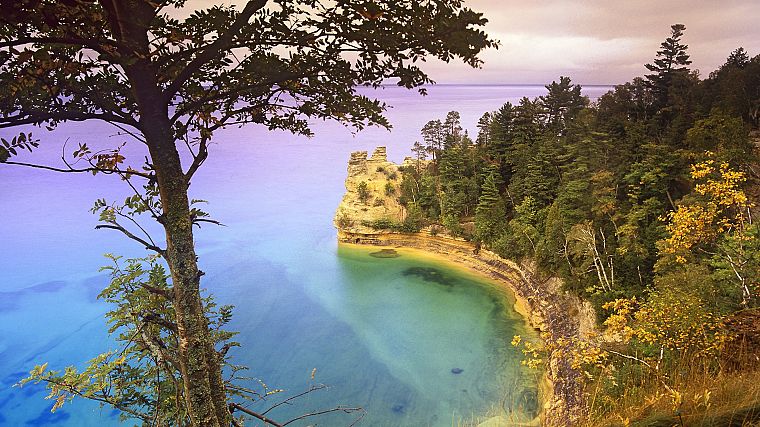 nature, trees, rocks, national, Michigan, skyscapes, castle, Lake Superior - desktop wallpaper