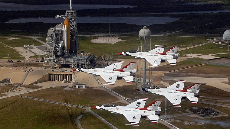 airplanes, Space Shuttle, USAF Thunderbirds, f-16 - desktop wallpaper
