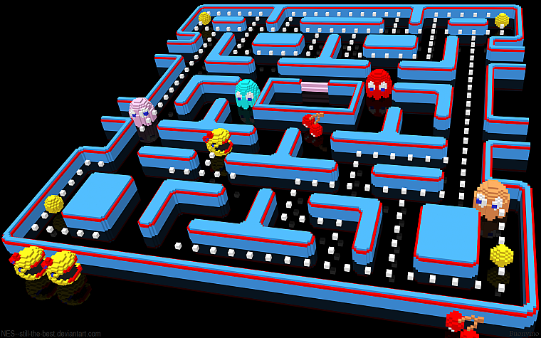 Pac-Man, voxels - desktop wallpaper