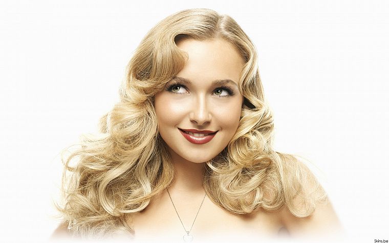 blondes, women, actress, Hayden Panettiere, lips, celebrity, smiling, curly hair, simple background, faces, white background - desktop wallpaper