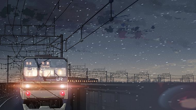 trains, Makoto Shinkai, power lines, 5 Centimeters Per Second - desktop wallpaper