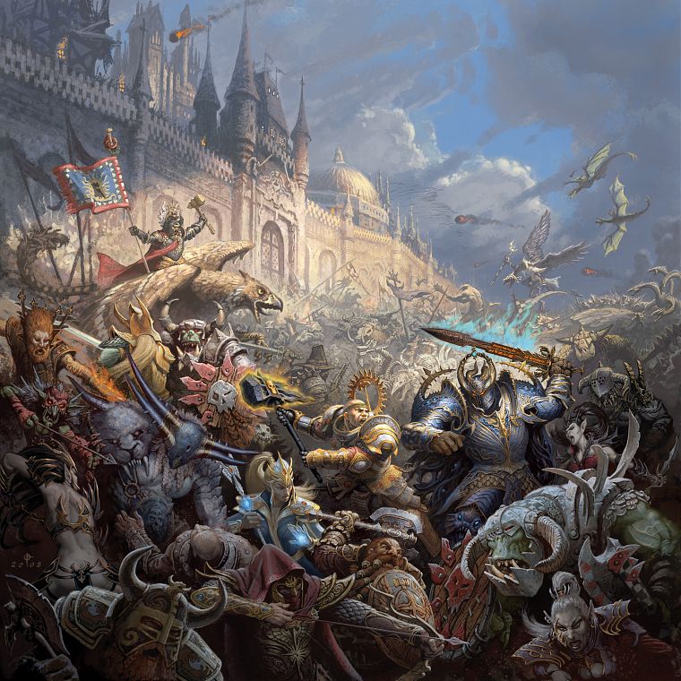 castles, dragons, soldier, Warhammer, eagles, hammer, flags, armor, dwarfs, goblins, paladin, orcs - desktop wallpaper