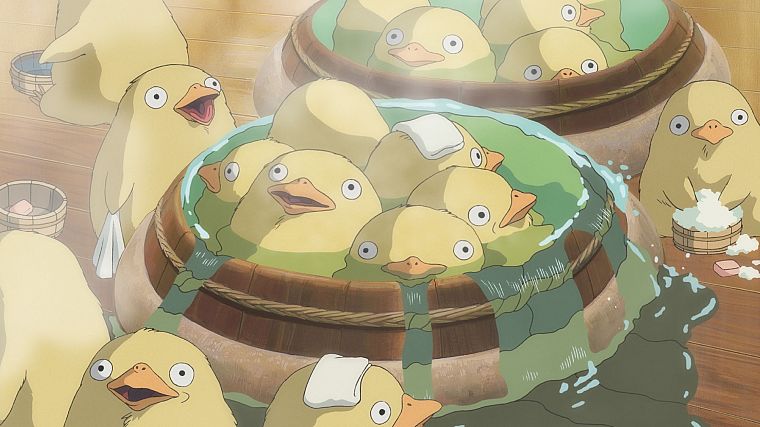 Hayao Miyazaki, birds, Spirited Away, bathing - desktop wallpaper