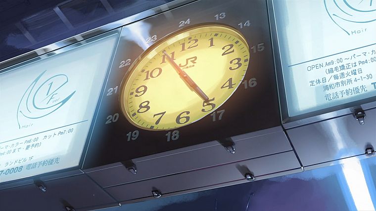 clocks, Makoto Shinkai, train stations, 5 Centimeters Per Second - desktop wallpaper