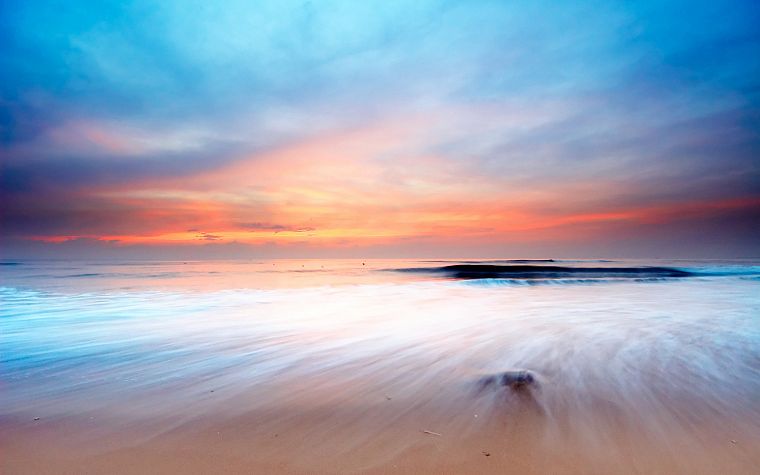 sunset, landscapes, nature, coast, shore, oceans, Dawn of Dreams, beaches - desktop wallpaper