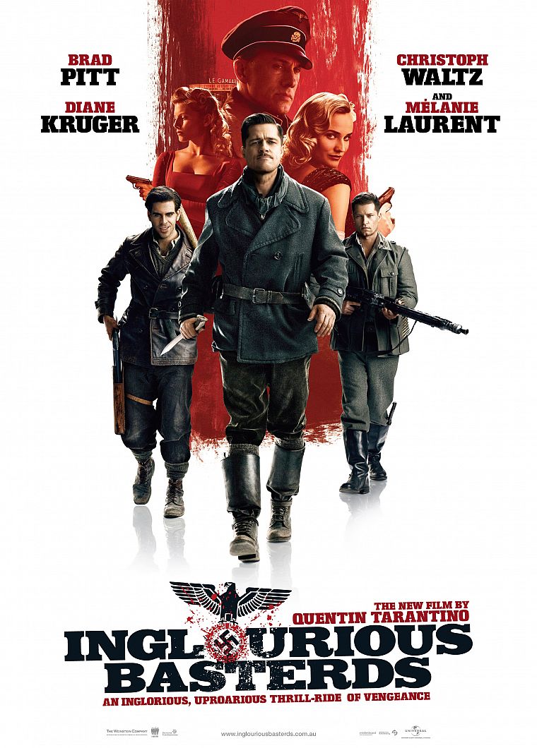 Brad Pitt, Diane Kruger, Melanie Laurent, Quentin Tarantino, movie posters, Inglorious Basterds - desktop wallpaper