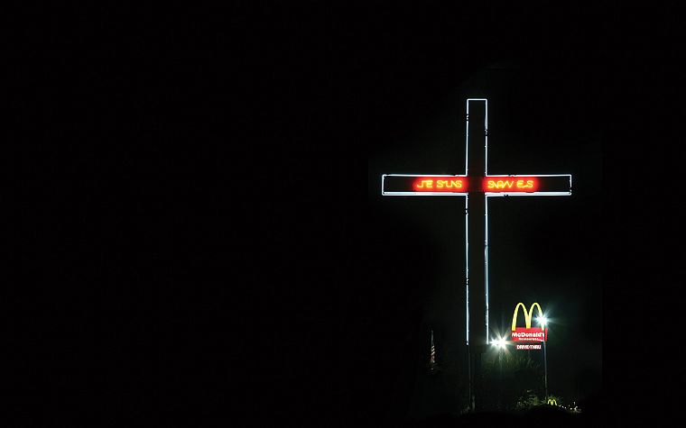 USA, religion, Christianity, McDonalds, neon lights, 'Merika - desktop wallpaper