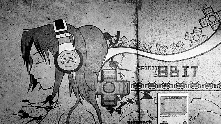 headphones, 8-bit - desktop wallpaper