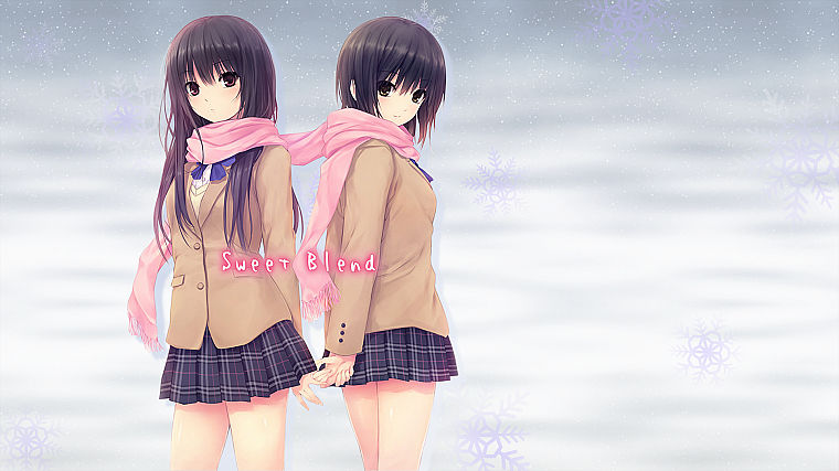 women, winter, school uniforms, anime, scarfs, Shiramine Rika, Coffee-Kizoku, anime girls, Aoyama Sumika - desktop wallpaper