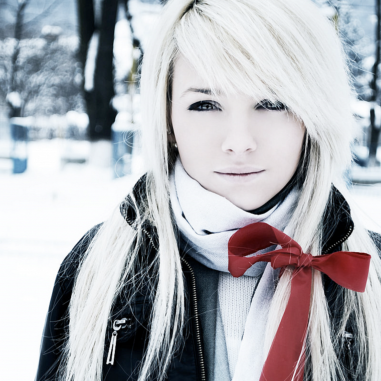 blondes, women, winter, snow, red, white - desktop wallpaper