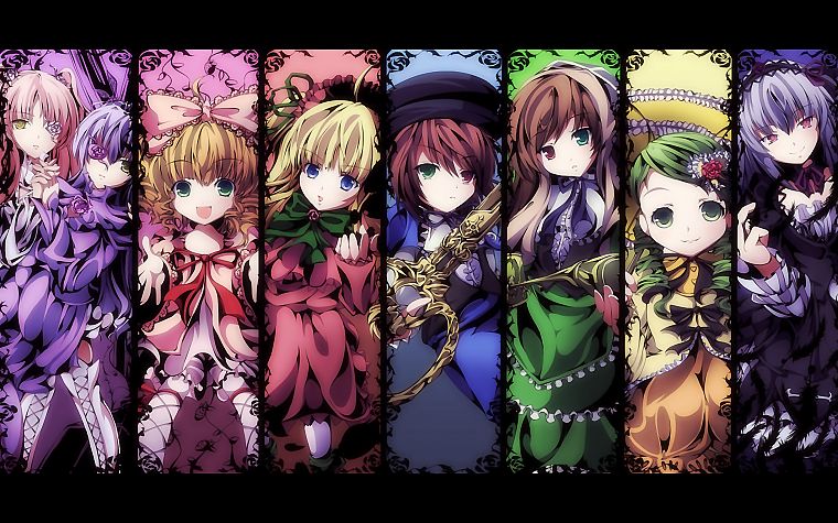 Rozen Maiden, Shinku, Suiseiseki, Suigintou, Souseiseki, Kanaria, anime, Hina Ichigo, Barasuishou, Kirakishou - desktop wallpaper