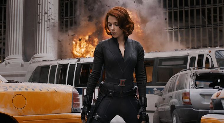 women, Scarlett Johansson, actress, explosions, Black Widow, The Avengers (movie) - desktop wallpaper