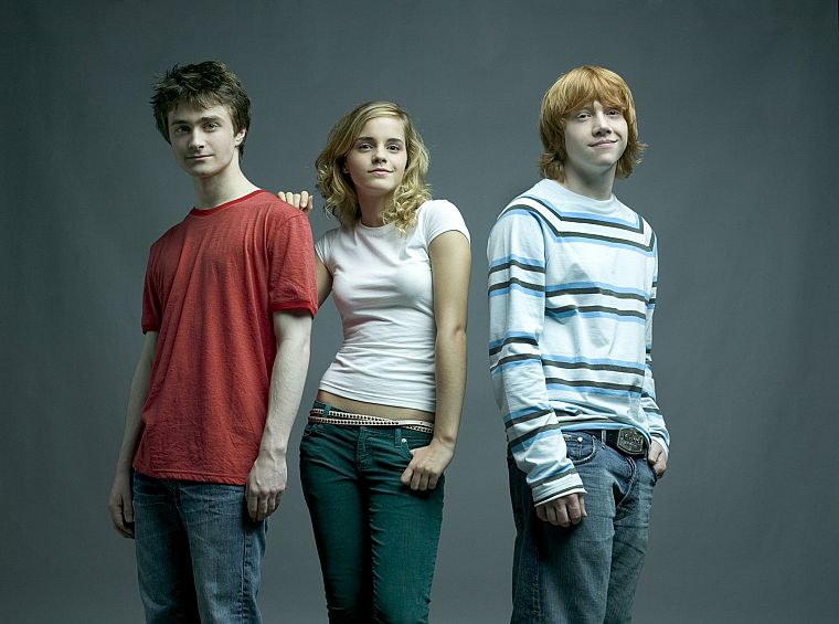 jeans, Emma Watson, Harry Potter, actors, Daniel Radcliffe, Rupert Grint - desktop wallpaper