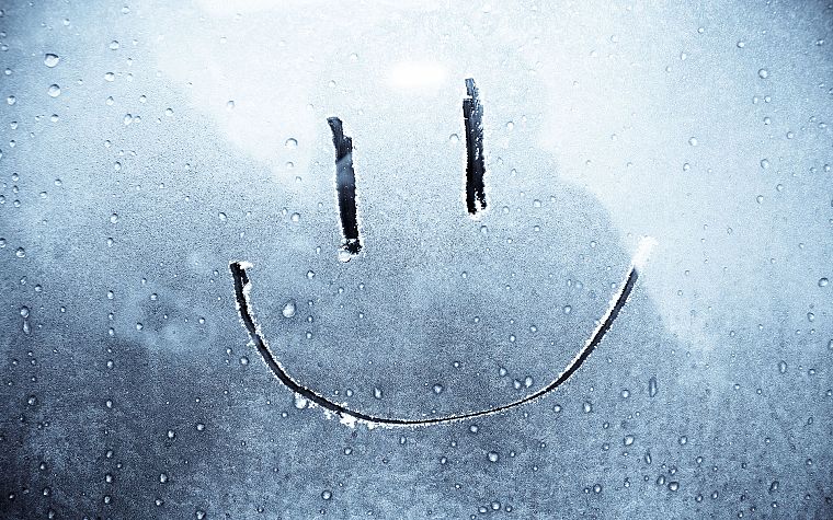 smiley face, water drops, window panes, dew, rain on glass - desktop wallpaper