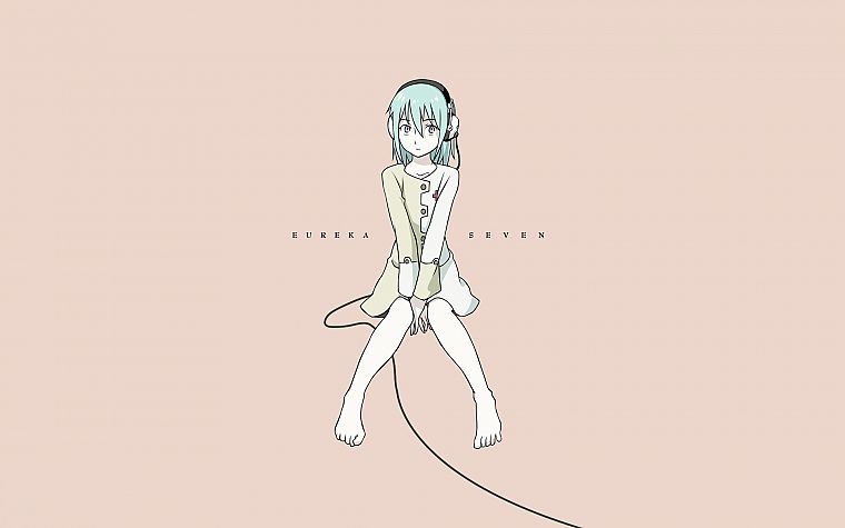 headphones, Eureka Seven, text, Eureka (character), short hair, anime, pink eyes, anime girls - desktop wallpaper
