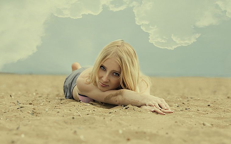 blondes, women, beaches - desktop wallpaper