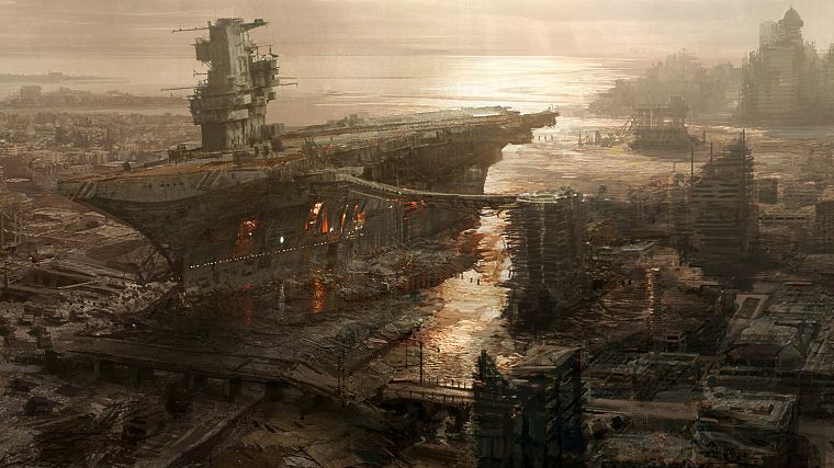 video games, carrier, Fallout, ships, apocalypse, boats, concept art, artwork, vehicles, rivet city, Fallout 3, sea - desktop wallpaper