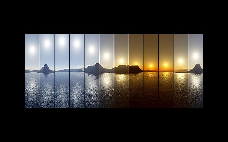 Sun, timeline, lakes - desktop wallpaper
