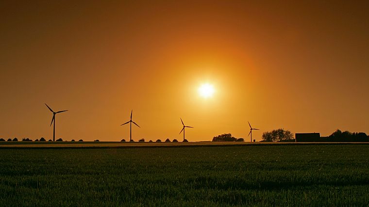 sunset, landscapes, Sun, fields, windmills - desktop wallpaper