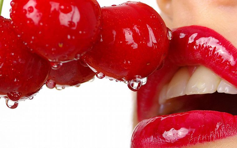 lips, cherries - desktop wallpaper