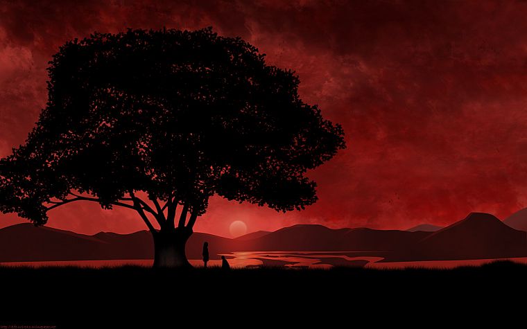 sunset, landscapes, nature, trees, Jigoku Shoujo - desktop wallpaper