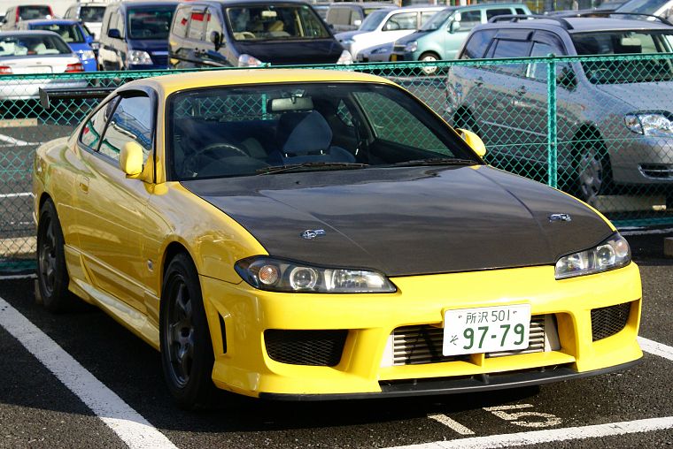 Nissan Silvia, yellow cars, license plates - desktop wallpaper