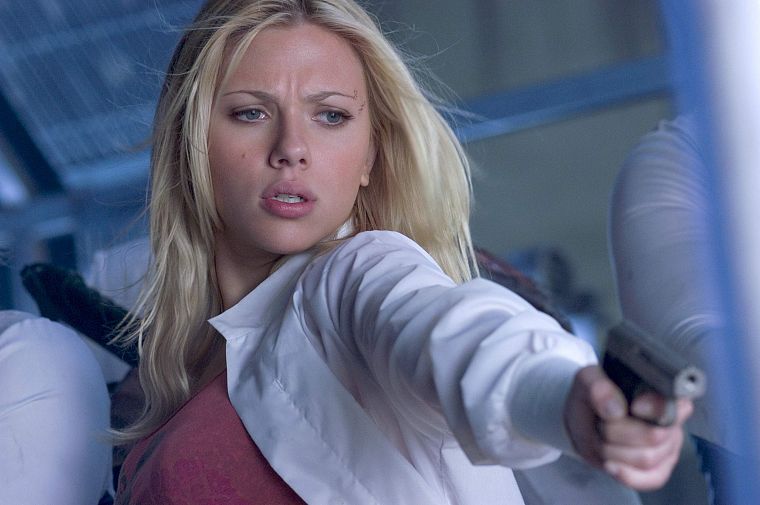 women, Scarlett Johansson, actress, The Island, handguns - desktop wallpaper