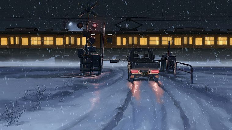 trains, Makoto Shinkai, 5 Centimeters Per Second, railroad crossing, railway - desktop wallpaper