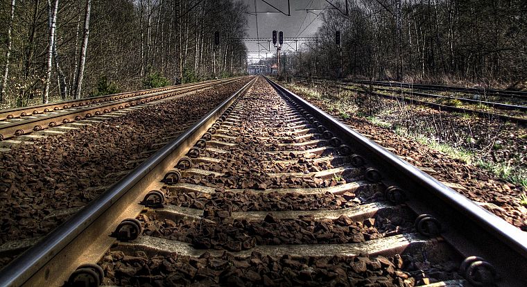 forests, railroad tracks, HDR photography - desktop wallpaper