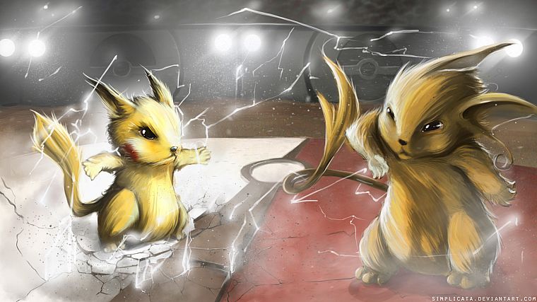 Pokemon, Pikachu, battles, lightning - desktop wallpaper