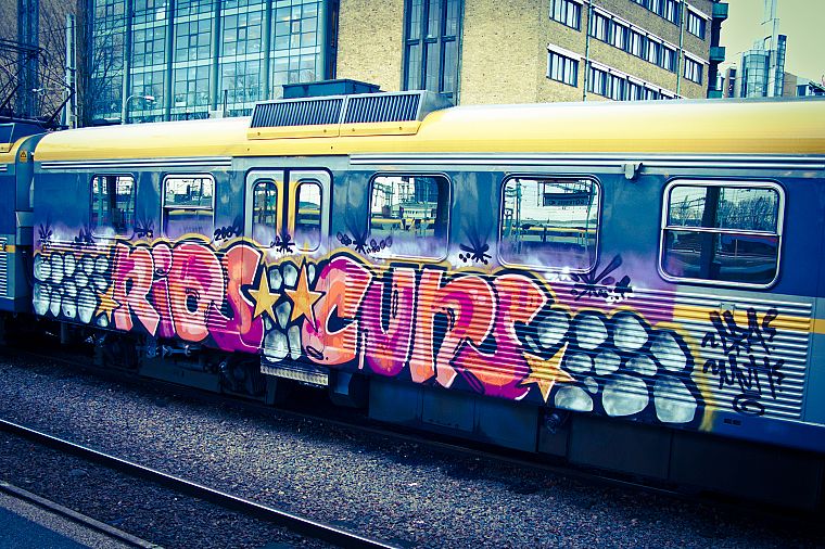 trains, graffiti - desktop wallpaper